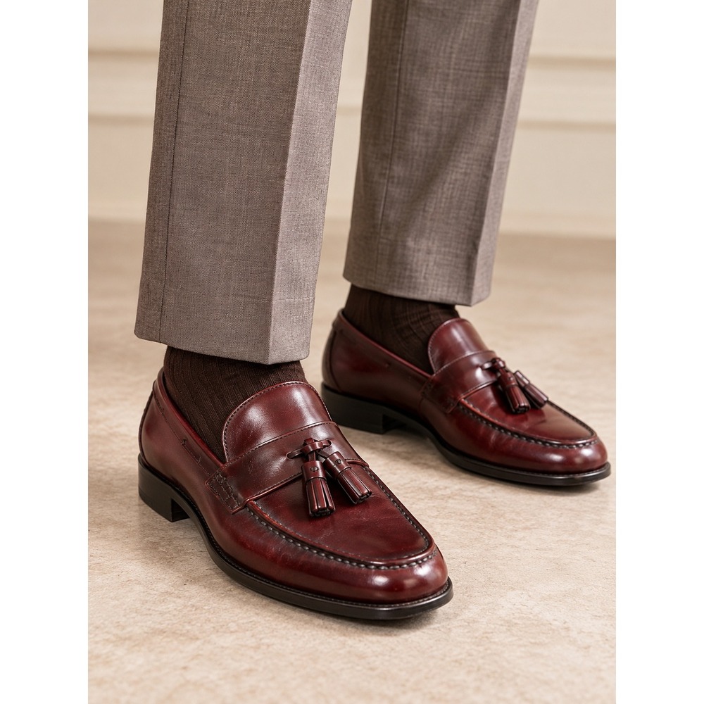 Vintage Dexter Men's 9 WW Extra Wide Burgundy Leather Tassel Loafers